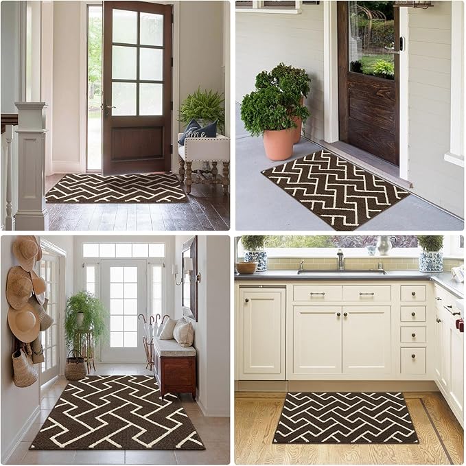 hicorfe Indoor Doormat,Front Back Door Mat Rubber Backing Non Slip Door Mats 24"x35" Absorbent Resist Dirt Entrance Doormat Inside Floor Mats for Entryway Washable Low-Profile(Light Brown)