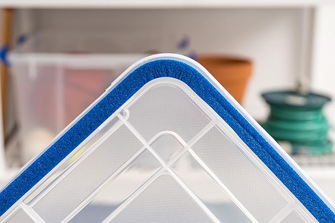 IRIS USA WeatherPro 44 Qt Storage Bins with Lids, 2 Pack, BPA-Free Plastic Gasket Box with Tight Latch and Seal, Stackable Nestable Tote Tub - Clear/Blue