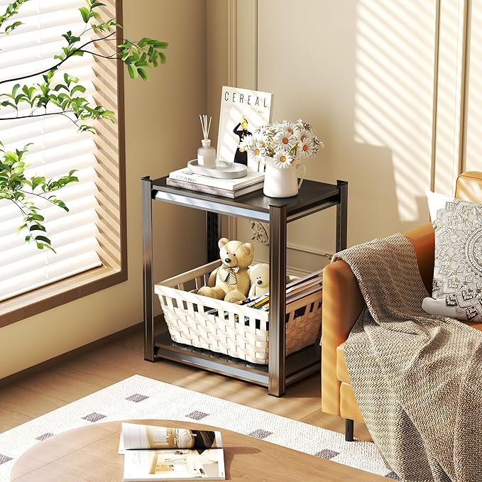 2-Tier Storage Shelves,1200 Lbs Metal Shelving Unit, Double-Layer Columns, Adjustable Reinforcing Shelves for Coffee Table in Living Room, Bedroom, Kitchen,Office(16''W*10''D*22''H)