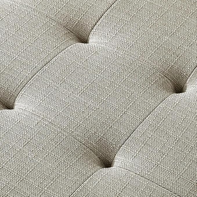 24KF Large Rectangular Upholstered Tufted Linen Fabric Ottoman Bench, Padded Bench with Solid Wood Shelf-Linen
