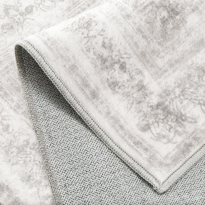 Area Rug 5x7 Washable Light Gray Rug Vintage Boho Medallion Large Grey Distressed Retro Carpet for Living Room Non Slip Indoor Low Pile Small Soft Bedroom Dining Room Home Office