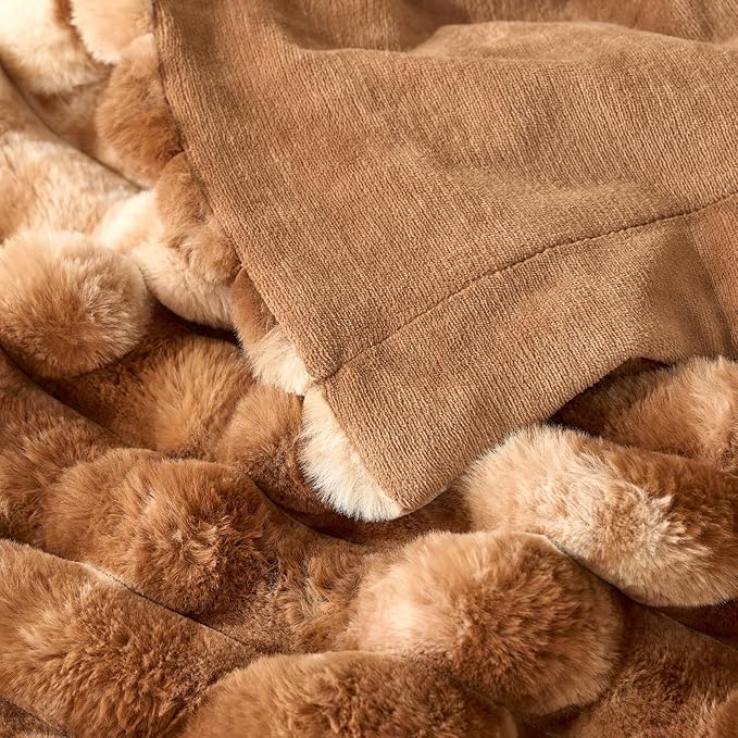 Cozy Bliss Faux Fur Throw Blanket for Couch, Cozy Warm Plush Striped Blanket for Sofa Bedroom Living Room, 50 * 60 Inches Tie-dye Brown
