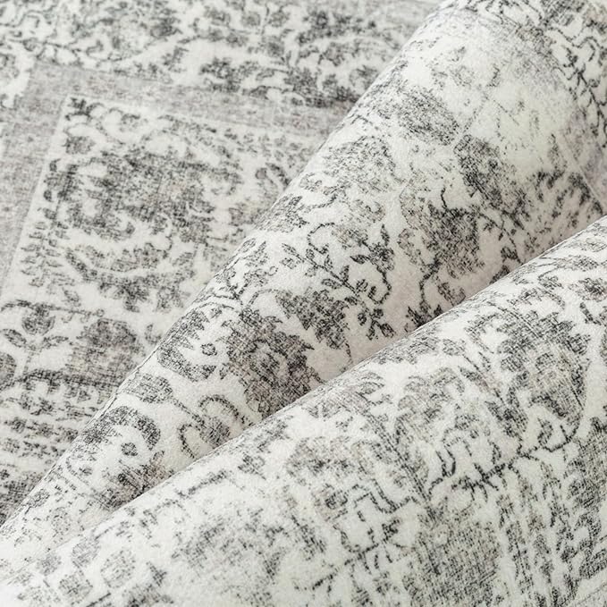 Black Runner Rug 2'6"x8' Washable Carpet for Hallway Kitchen Vintage Distressed Non Slip Indoor Retro Floral Bedroom Accent Throw Long Rug Bathroom Office Laundry Dining Living Room