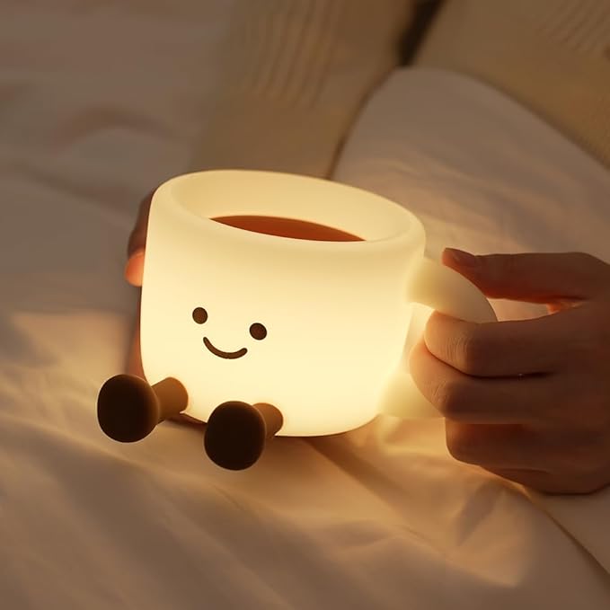 QANYI Coffee Cup Night Light, Gifts for Coffee Lovers, Rechargeable Dimmable Color Changing Night Lamp, Soft Silicone Cute Desk Lamp with Touch Control, Funny Gag Birthday Gifts for Women