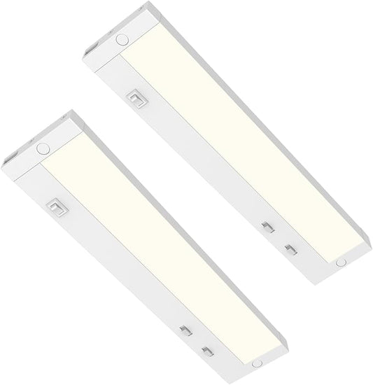 12 Inch Under Cabinet Lighting Plug in, 7W 120V 3 Color 3000K/4000K/5000K, 3 Brightness, Super Bright, Ultra Thin Under Counter Lights for Kitchen, Linkable LED Cabinet Light, White 2Pack