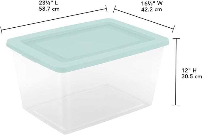 Sterilite 8 Pack Storage Boxes, Clear Plastic Stackable Containers, Lightweight Home Organizers with Snap Lids, 58 Quart, Mindful Mint