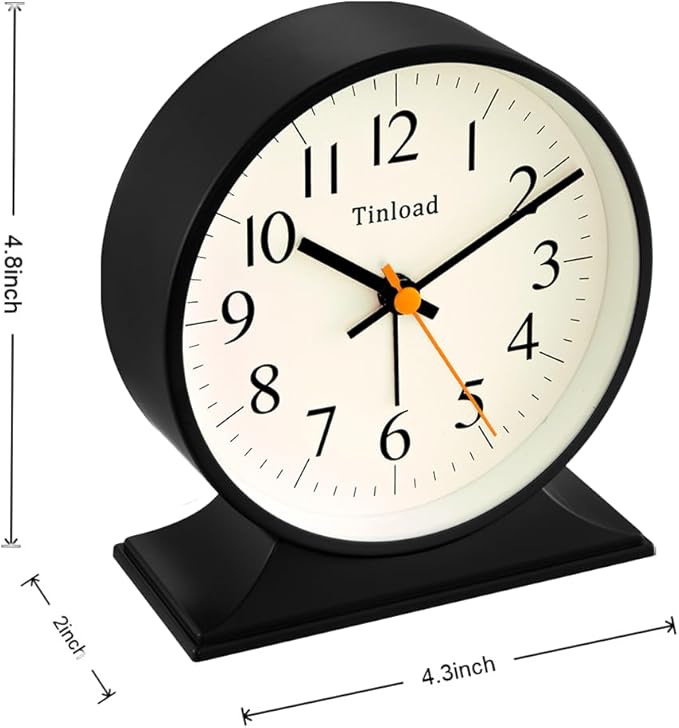 4.5"Retro Analog Alarm Clock,Vintage decor , Super Silent Non Ticking Small Clock with Manual Light, Snooze, Battery Operated, for Bedroom, Living Room, Office,Nightstand, Bedside, Desk ,Table(Black)