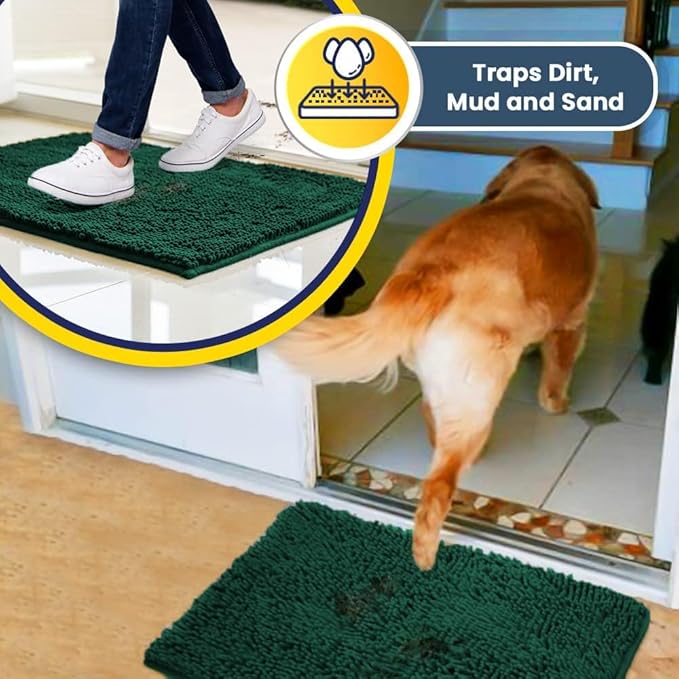 Muddy Mat® | Super Absorbent Door Mat Indoor, Microfiber Quick Dry Chenille Entryway Rug, Non-Slip Front Door Mat, Indoor Mats for Entryway, Machine Washable Pet Rug,Dark Green Runner 24"X60"