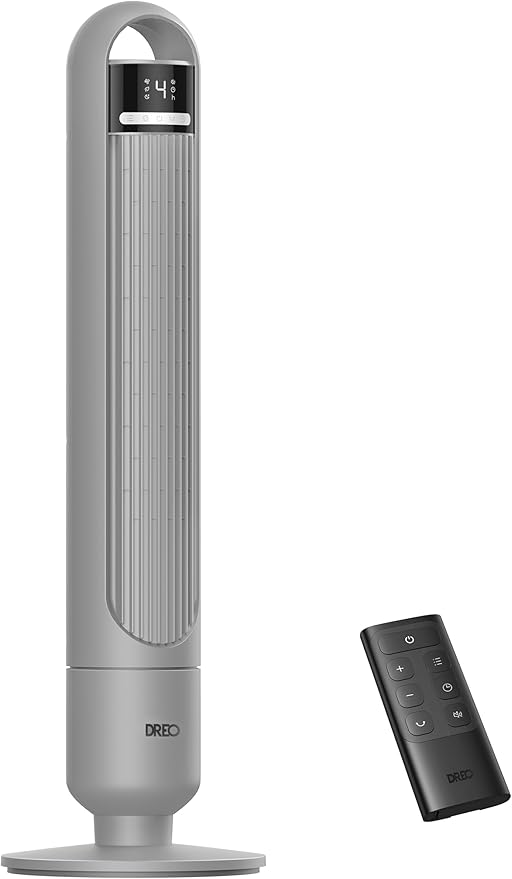 Dreo Tower Fan for Bedroom, 4 Speeds, 3 Modes Standing Fans for Room with 90° wide Oscillating, 28dB Quiet for Sleep, 25ft/s Velocity, 29ft Coverage, 8H Timer, Remote, Living Room, Office, Home, Grey