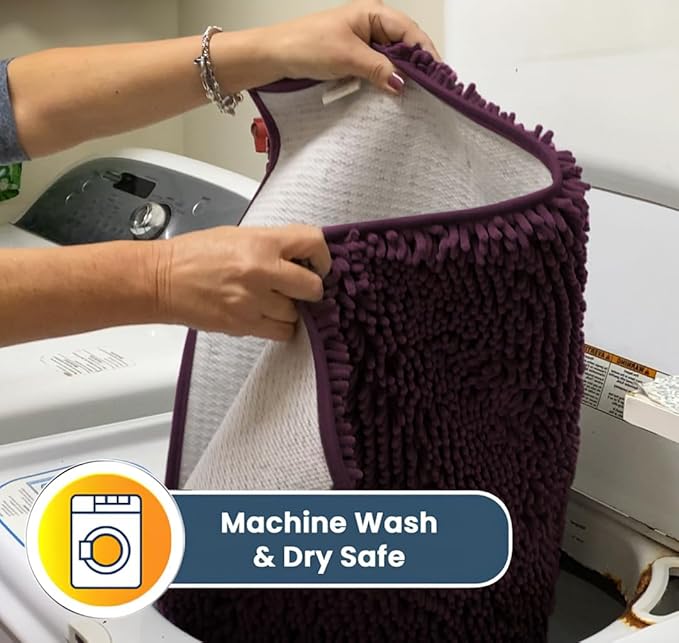 Muddy Mat® | Super Absorbent Door Mat Indoor, Microfiber Quick Dry Chenille Entryway Rug, Non-Slip Front Door Mat, Indoor Mats for Entryway, Machine Washable Pet Rug, Dark Purple 24" x 96"