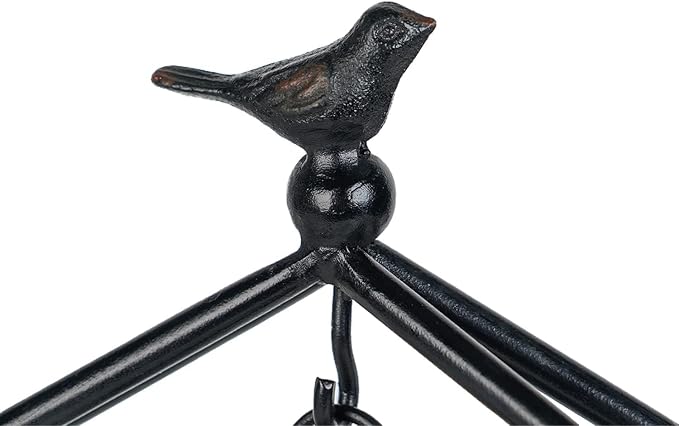 SOFFEE DESIGN 7.5'' x 10'' Mantel Clock Iron Tower Frame, Creative Bird Ornament Tabletop Clock, Silent Clock with Hollow Carved Back Cover for Home Decor, Black