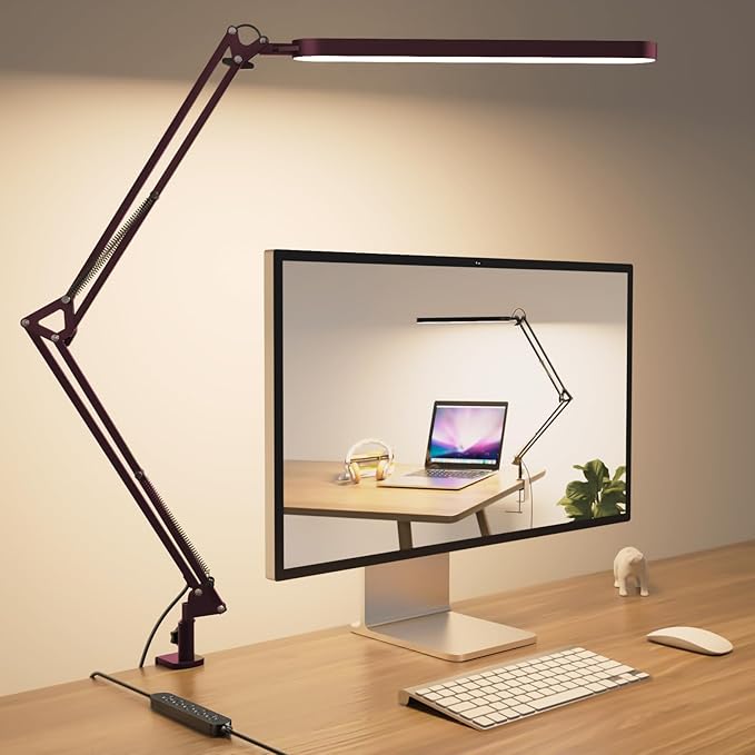 SKYLEO Desk Lamp - LED Desk Light - 5 Color Modes X 11 Brightness Levels - Adjustable Swing Arm - Timmer & Memory Function - 12W Lamp for Desk - Red