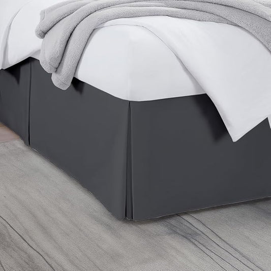 Twin Bed Skirt, Luxury 12 Inch Drop Dark Grey Pleated Bed Skirt, Double Brushed Microfiber, Box Pleat Design, Wrinkle & Fade Resistant, Easy Fit Tailored Bedskirt for Twin Size Beds