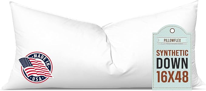 Pillowflex Synthetic Down Pillow Insert - 16x48 Down Alternative Pillow, Ultra Soft, Large Rectangle Body Sleeping Pillow, Lumbar, Long, Back - 1 Decorative Pillow Form