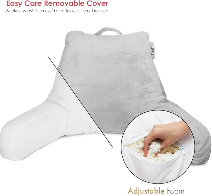 Nestl Reading Pillow for Kids & Teens with Shredded Memory Foam, Backrest Pillows for Reading, Watching, and Gaming, Use on The Couch, Bed, or Floor, Adjustable Support with Washable Cover Light Grey