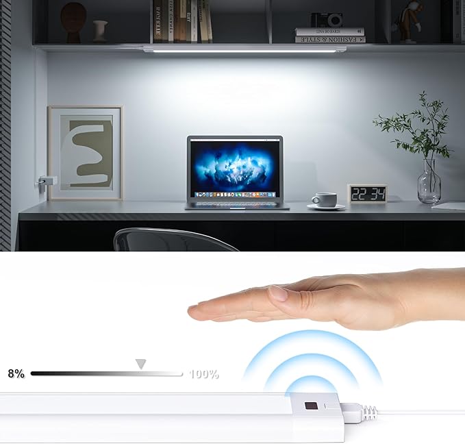 WOBANE 16.5 inch Under Cabinet Lighting,5 Color Settings,Under Counter Lights for Kitchen,Hand Wave Activated,Touchless for Cabinet,Shelf,Under Desk,Color Tunable 2700K to 6000K,Dimmable,White,1000LM