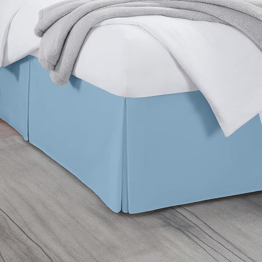 Full Bed Skirt, Luxury 15 Inch Drop Light Blue Pleated Bed Skirt, Double Brushed Microfiber, Box Pleat Design, Wrinkle & Fade Resistant, Easy Fit Tailored Bedskirt for Full Size Beds