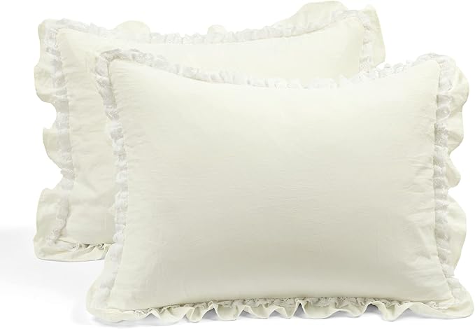 Lush Decor Ella Parisian Vintage Chic Ruffle Lace 3 Piece Comforter Set, Full/Queen, Ivory