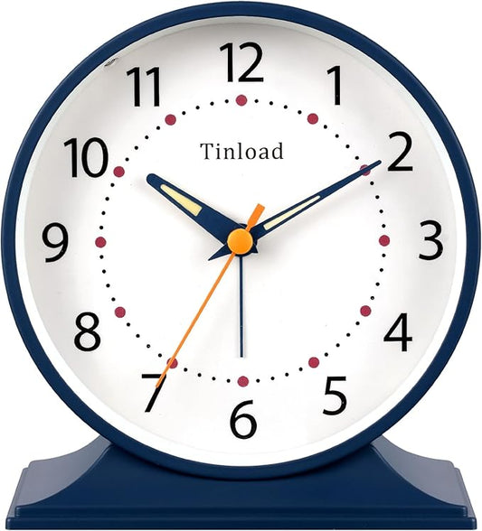 4.5" Antique Retro Analog Alarm Clock, Small Silent Bedside Desk Clock with Manual Light, Battery Operated, Snooze, for Living Room, Bedroom, Bedside, Desk(Blue)