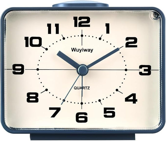 Retro Analog Alarm Clock, Battery Operated,4" Vintage Decor for Bedroom, Nightstand, Bedside, Desk, Table,Silent,Lighted on Demand and Snooze,Ascending Beep Sounds,Easy to Set (Blue)