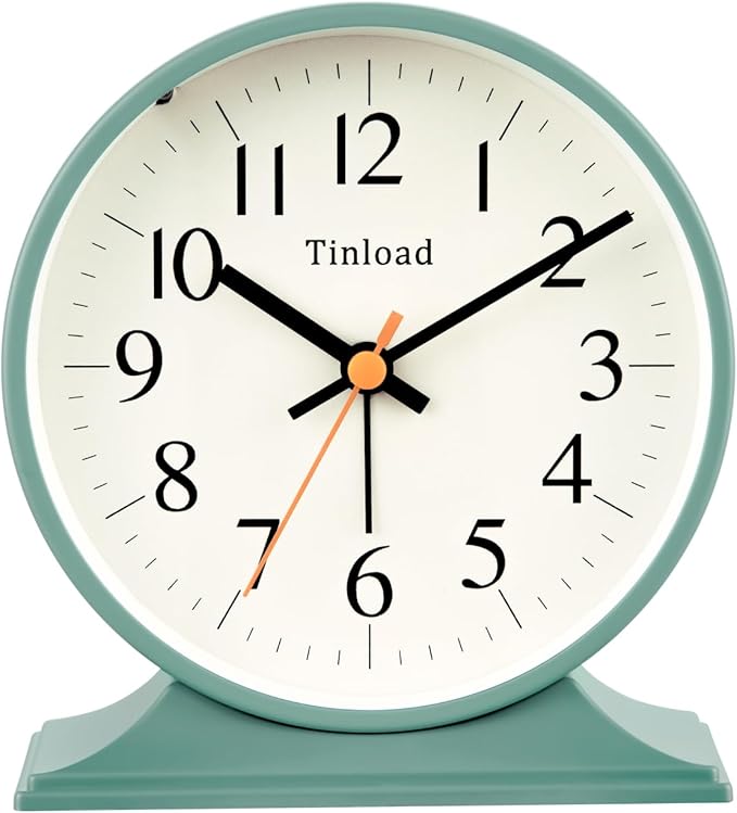 4.5"Retro Analog Alarm Clock,Vintage decor , Super Silent Non Ticking Small Clock with Manual Light, Snooze, Battery Operated, for Bedroom, Living Room, Office,Nightstand, Bedside, Desk ,Table(Green)