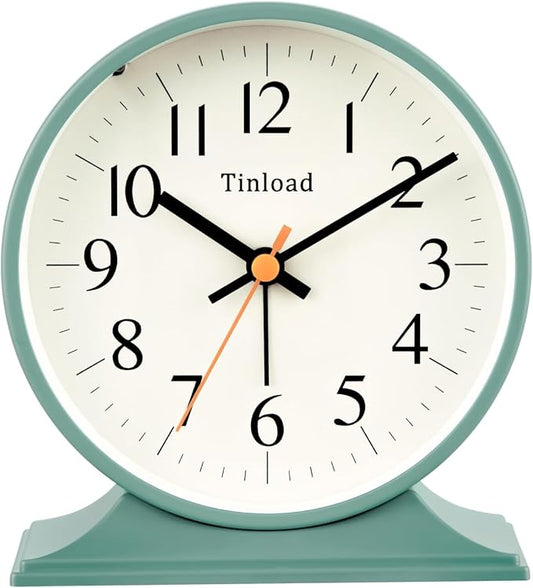 4.5"Retro Analog Alarm Clock,Vintage decor , Super Silent Non Ticking Small Clock with Manual Light, Snooze, Battery Operated, for Bedroom, Living Room, Office,Nightstand, Bedside, Desk ,Table(Green)