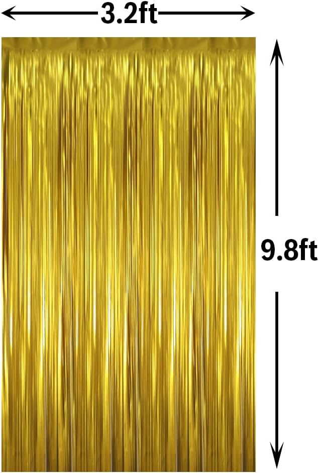 GOER 3.2 ft x 9.8 ft Metallic Tinsel Foil Fringe Curtains Party Photo Backdrop Party Streamers for Birthday,Graduation,New Year Eve Decorations Wedding Decor (1 Pack,Matte Gold,Thick Material)