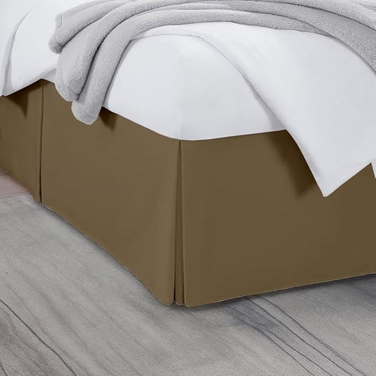 Queen Bed Skirt, Luxury 16 Inch Drop Taupe Pleated Bed Skirt, Double Brushed Microfiber, Box Pleat Design, Wrinkle & Fade Resistant, Easy Fit Tailored Bedskirt for Queen Size Beds