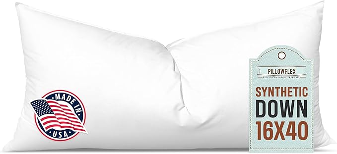 Pillowflex Synthetic Down Pillow Insert - 16x40 Down Alternative Pillow, Ultra Soft, Large Rectangle Body Sleeping Pillow, Lumbar, Long, Back - 1 Decorative Pillow Form