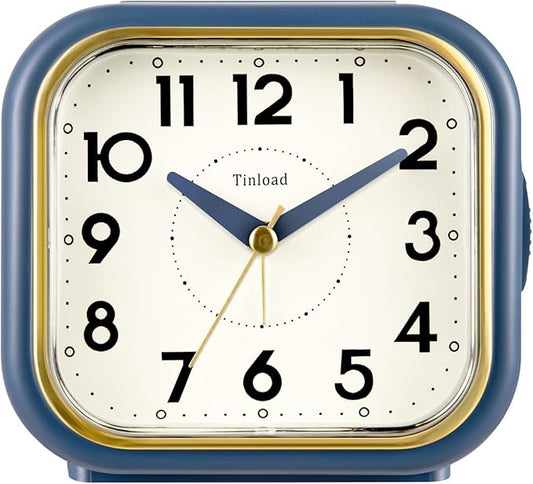 4.3" Retro Analog Alarm Clock • Silent Non Ticking • Gentle Wake • Beep Sounds • Increasing Volume • Battery Operated Snooze and Lighted on Demand • Retro Blue