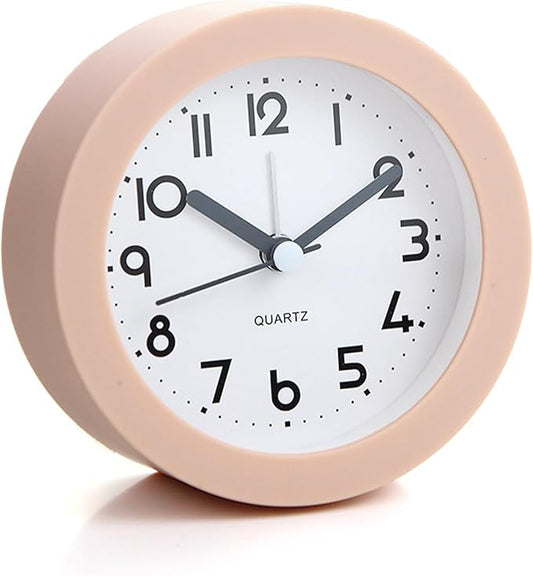 Alarm Clock with Backlight, 4 Inches Cute Analog Round Digital Quartz Clock, Non Ticking, Battery Operated ,Frosted Texture, Simply Design for Living Room, Bedroom ,Bedside, Desk Decorative(Pink)