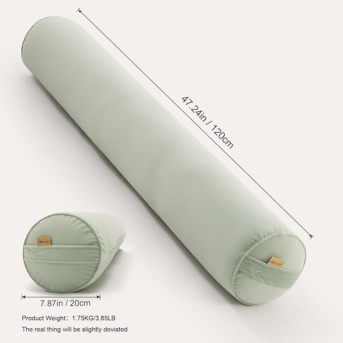 Bolster Pillow for Bed – Long Round Body Pillow for Adults, Cuddle Pillow for Sleeping, Full-Length Support,47.24 x 7.87 Inches,Celadon Green