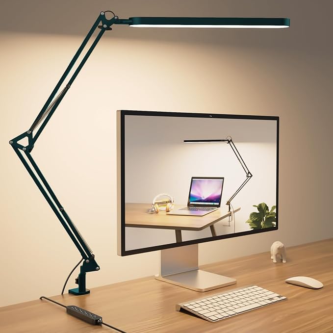 SKYLEO Desk Lamp - LED Desk Light - 5 Color Modes X 11 Brightness Levels - Adjustable Swing Arm - Timmer & Memory Function - 12W Lamp for Desk - Green