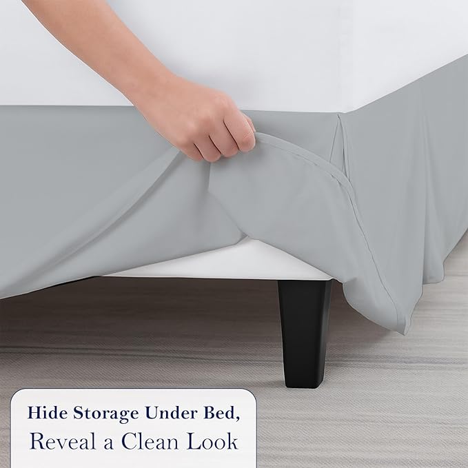 Twin Bed Skirt, Luxury 18 Inch Drop Light Grey Pleated Bed Skirt, Double Brushed Microfiber, Box Pleat Design, Wrinkle & Fade Resistant, Easy Fit Tailored Bedskirt for Twin Size Beds