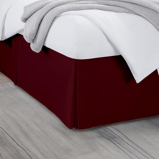 Full Bed Skirt, Luxury 12 Inch Drop Burgundy Pleated Bed Skirt, Double Brushed Microfiber, Box Pleat Design, Wrinkle & Fade Resistant, Easy Fit Tailored Bedskirt for Full Size Beds