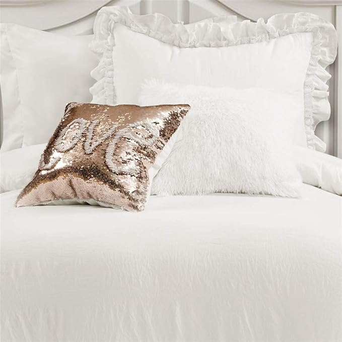 Lush Decor Ella Ruffle Lace Comforter, 2 Piece Set, Twin, Ivory - Cute Comforter - Twin Bedding Set - White Bedding - Coquette Decor - White Lace Trim - Ruffle Trim