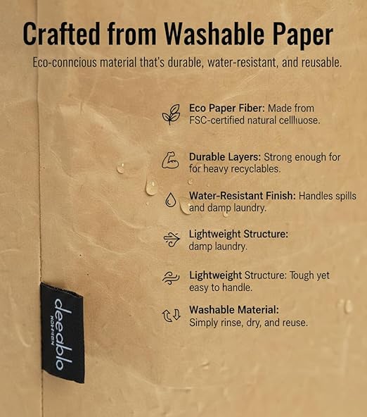 Deeablo New York Sustainable Reusable, Highly Versatile, Washable Paper Bag for Recycling, Multipurpose Recycling Basket, Recycling Bag, Laundry Basket (Brown)