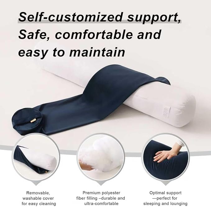 Long Round Body Pillow for Adults – Bolster Pillow for Bed, Cervical Roll Pillow, Firm Support for Sleeping,39.37 x 7.87 Inches,Teal Blue