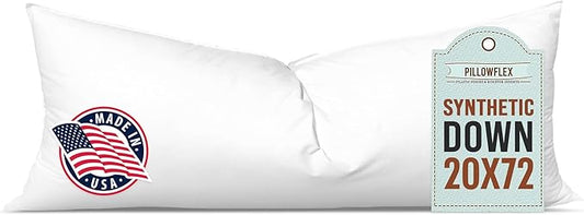 Pillowflex Synthetic Down Pillow Insert - 20x72 Down Alternative, Ultra Soft Body Pillow, Large King Body Bed Sleeping Pillow - 1 Decorative Pillow Form