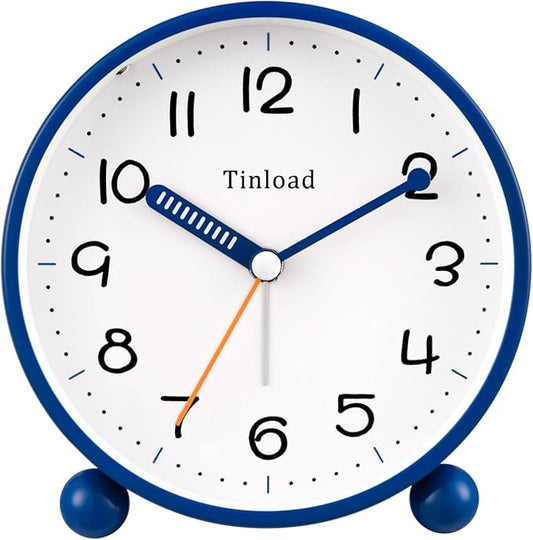4.5" Antique Retro Analog Alarm Clock, Small Silent Battery Operated Clock with Manual Light, Snooze, Vintage Decor for Bedroom, Living Room, Office, Bedside,Desk（Blue）