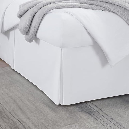 Twin Bed Skirt, Luxury 21 Inch Drop White Pleated Bed Skirt, Double Brushed Microfiber, Box Pleat Design, Wrinkle & Fade Resistant, Easy Fit Tailored Bedskirt for Twin Size Beds