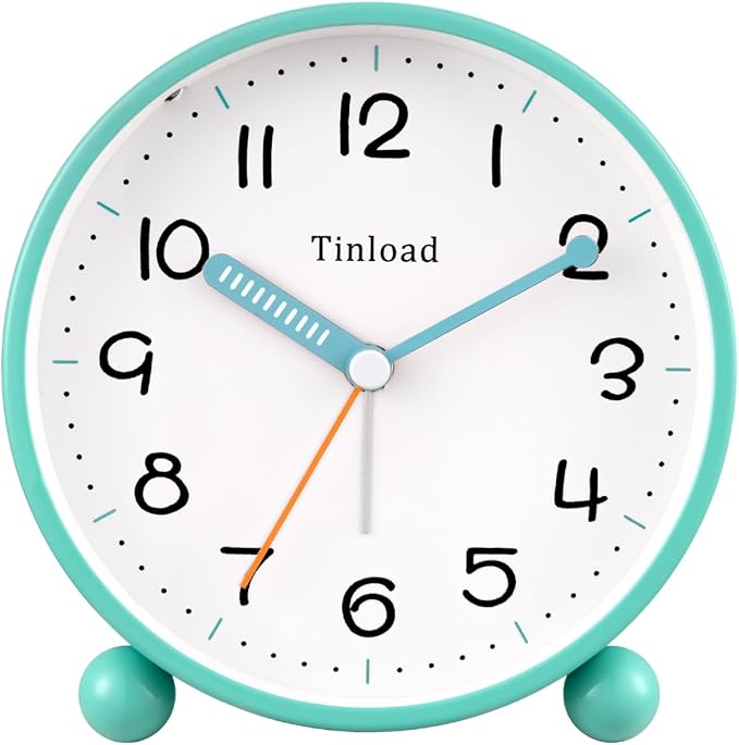 4.5" Antique Retro Analog Alarm Clock, Small Silent Battery Operated Clock with Manual Light, Snooze, Vintage Decor for Bedroom, Living Room, Office, Bedside,Desk（Green）