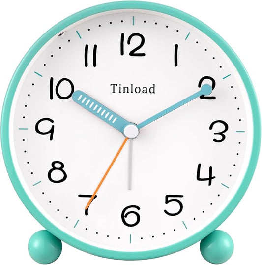 4.5" Antique Retro Analog Alarm Clock, Small Silent Battery Operated Clock with Manual Light, Snooze, Vintage Decor for Bedroom, Living Room, Office, Bedside,Desk（Green）