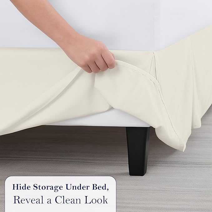 Queen Bed Skirt, Luxury 18 Inch Drop Ivory Pleated Bed Skirt, Double Brushed Microfiber, Box Pleat Design, Wrinkle & Fade Resistant, Easy Fit Tailored Bedskirt for Queen Size Beds