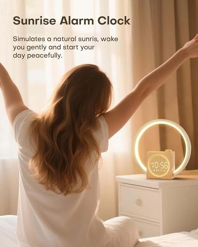 Sunrise Alarm Clock, White Noise Sound Machine, Alarm Clocks for Bedrooms with 12 Color Ambient Nightlight, White Noise Machine with 30 Soothing Sounds, Gifts for Adults, Kids, Couples, and Friends