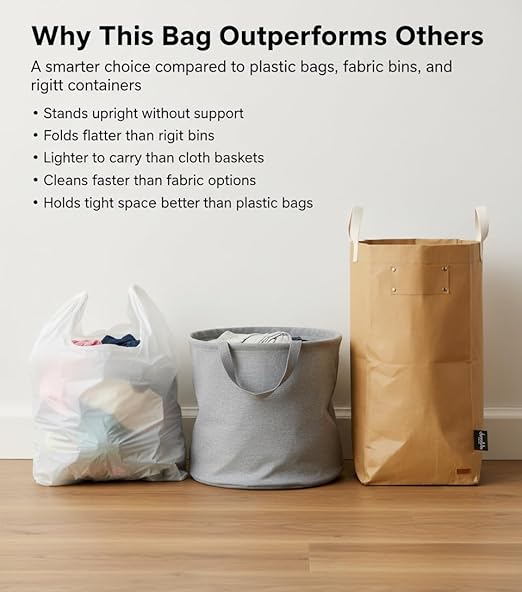 Deeablo New York Sustainable Reusable, Highly Versatile, Washable Paper Bag for Recycling, Multipurpose Recycling Basket, Recycling Bag, Laundry Basket (Brown)