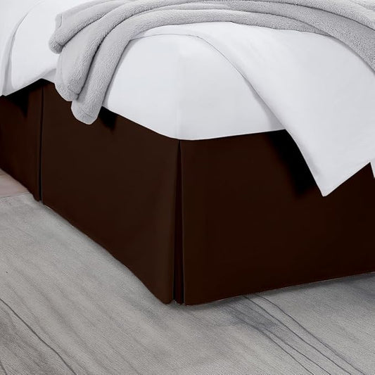 Twin Bed Skirt, Luxury 15 Inch Drop Chocolate Pleated Bed Skirt, Double Brushed Microfiber, Box Pleat Design, Wrinkle & Fade Resistant, Easy Fit Tailored Bedskirt for Twin Size Beds