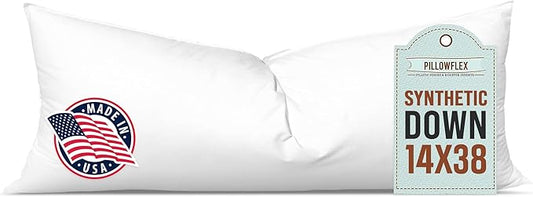 Pillowflex Synthetic Down Pillow Insert - 14x38 Down Alternative Pillow, Ultra Soft, Large Rectangle Body Sleeping Pillow, Lumbar, Long, Back - 1 Decorative Pillow Form