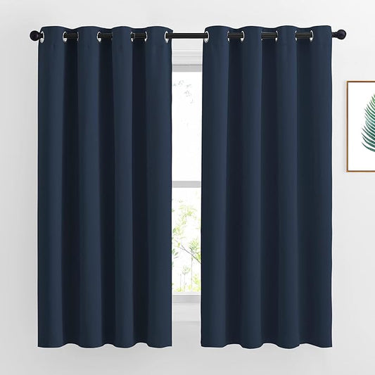NICETOWN Blackout Curtains and Drapes for Kitchen - Thermal Insulated Solid Grommet Top Blackout Panels/Draperies for Kid's Room (Navy, 1 Pair, 52 x 63 Inch)
