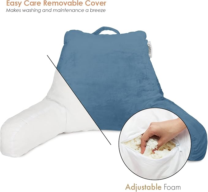 Nestl Reading Pillow for Kids & Teens with Shredded Memory Foam, Backrest Pillows for Reading, Watching, and Gaming, Use on the Couch, Bed, or Floor, Adjustable Support with Washable Cover Blue Heaven